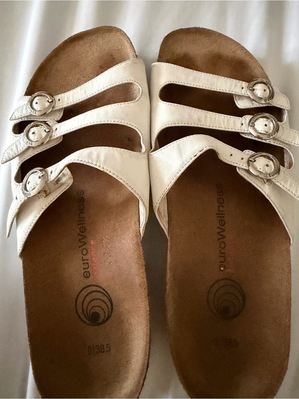 White Euro Wellness Triple-Buckle Comfort Sandals for Women